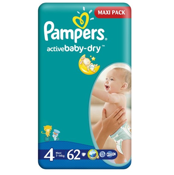 Pampers activebaby-dry Diapers 4 Maxi 62pcs